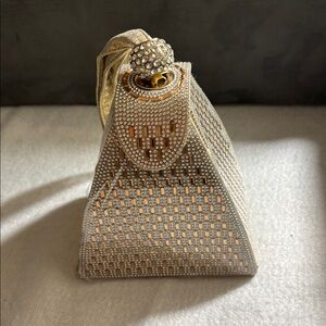 Gold Pyramid Mini One-Strap Dress/Evening Bag Purse Snap Closure New